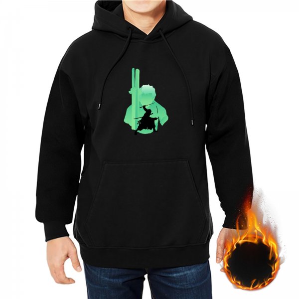 Black Hoodie With Green Samurai Silhouette Graphic