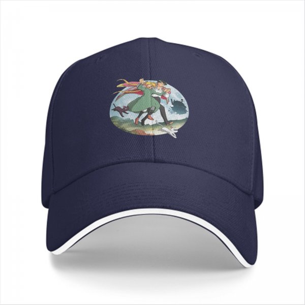 Black Baseball Cap with Howl’s Moving Castle Dancing Characters Print
