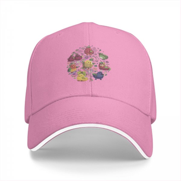 Black Baseball Cap With Cute Fruit Bird Floral Graphic Design