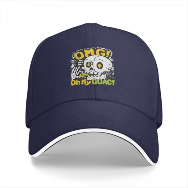 Black baseball cap with OMG Oh My Guac! sugar skull graphic