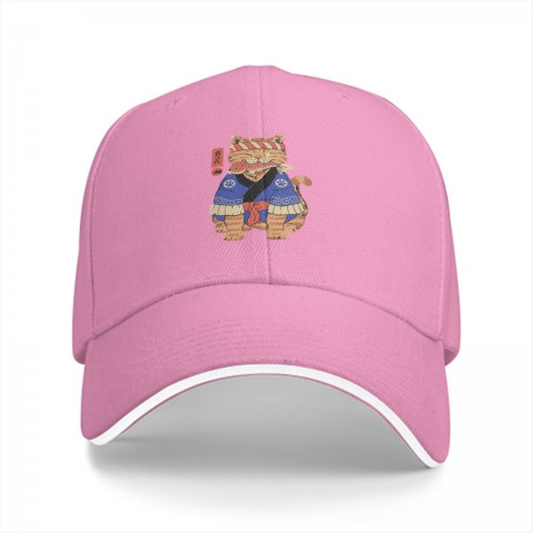 Black baseball cap with Japanese style cat chef graphic