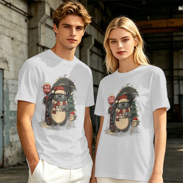Christmas Totoro at Bus Stop Graphic T-Shirt