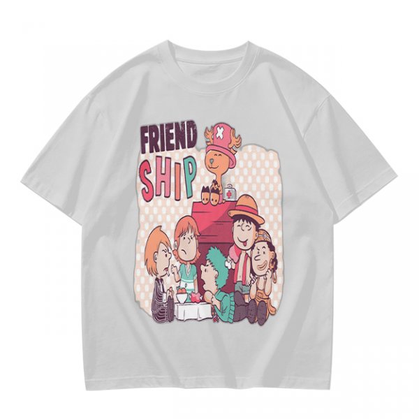 Olive T-Shirt with Friendship Themed Cartoon Crew Print