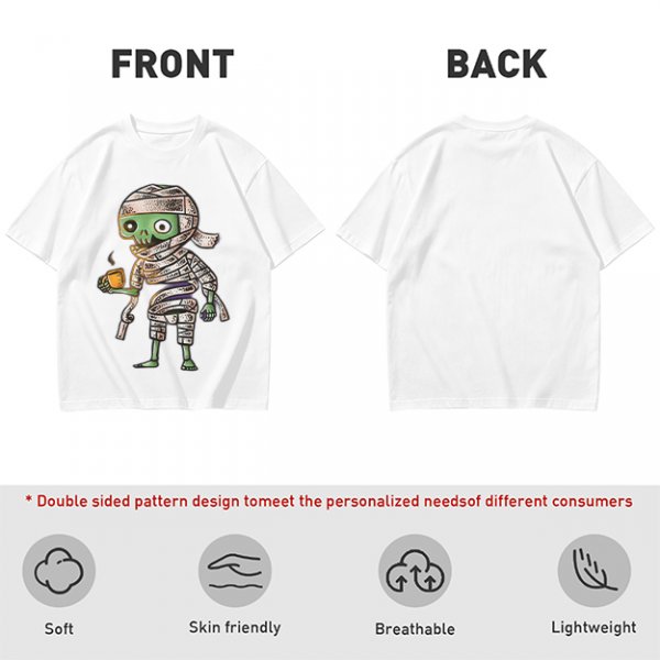 Olive T-Shirt With Cute Mummy Holding Hot Coffee Print