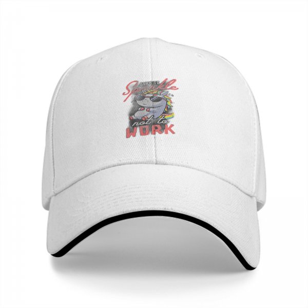 Black baseball cap with 'Born to Sparkle not to Work' cool unicorn print