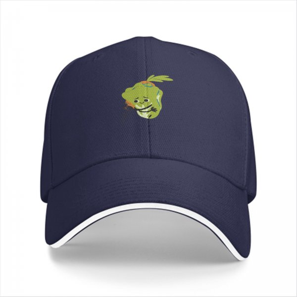Black baseball cap with cute sad vegetable graphic print