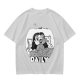 Olive green graphic t-shirt with bedridden cartoon girl and 'DAILY' text
