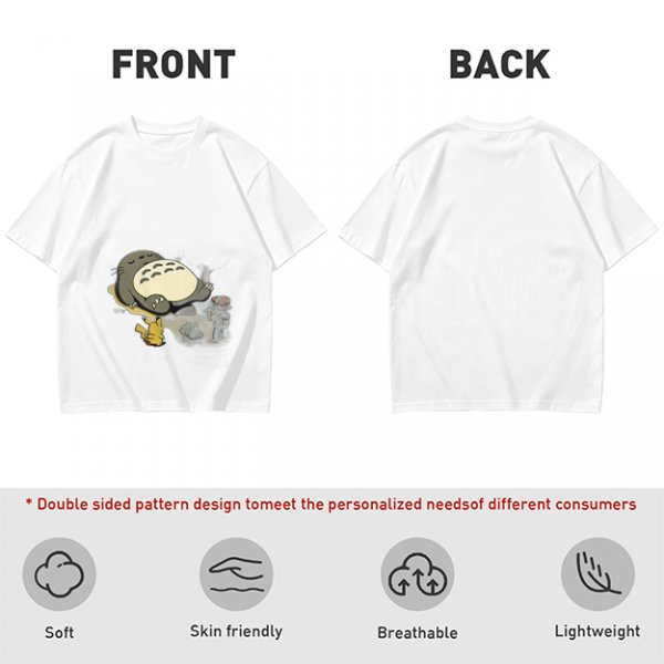 Olive T-shirt with Sleeping Totoro and Crossover Anime Characters Print