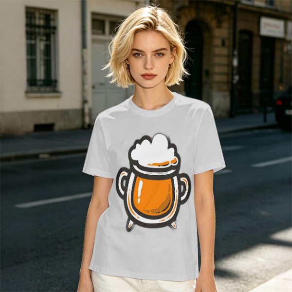 Olive Green T-Shirt With Stylized Beer Mug Graphic Print