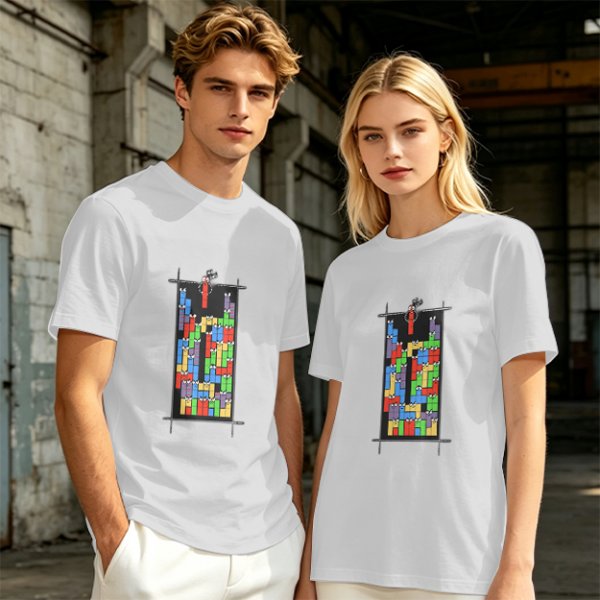 Olive T-Shirt With Tetris Block Character Print