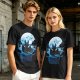 Olive T-Shirt Featuring Dragon Silhouette Under Full Moon