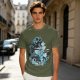 Olive T-shirt with Waterbender Character and Wave Art Print
