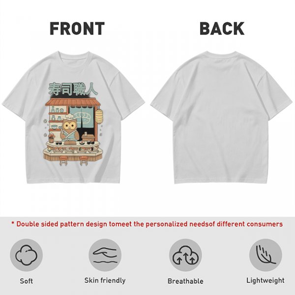 Owl sushi chef at Japanese sushi shop graphic t-shirt