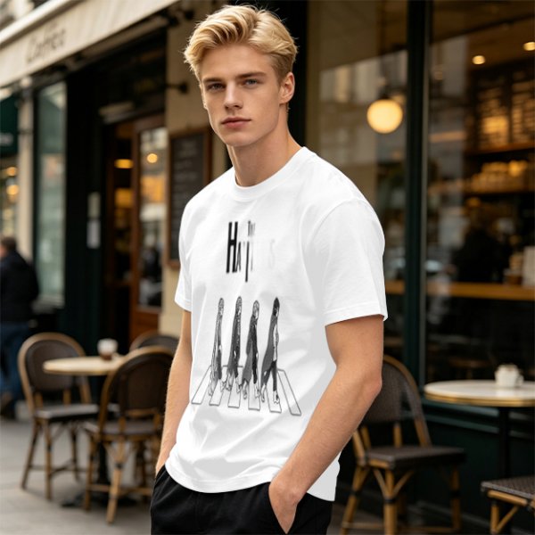 Olive T-Shirt With Anime Characters Crossing Crosswalk Print