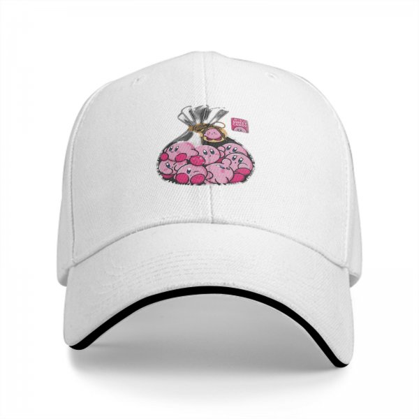 Black baseball cap with a bag of cute pink Kirby characters print