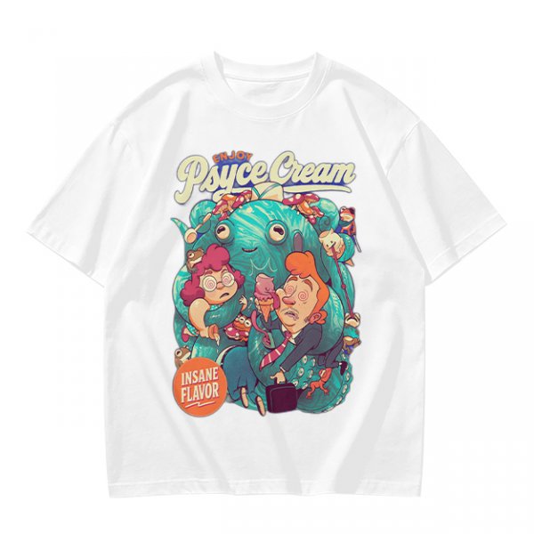 Psyce Cream Insane Flavor Graphic Tee with Whimsical Monster and Characters