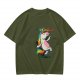 Olive T-shirt with Dancing Rainbow Unicorn Graphic Print