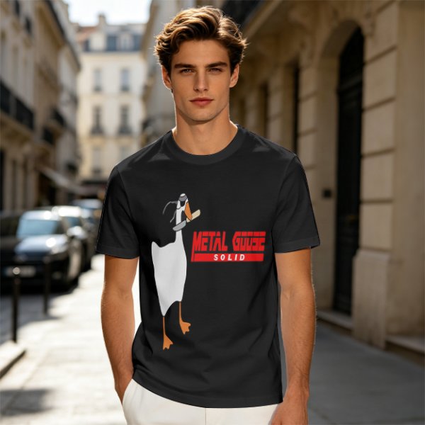 Olive T-Shirt With Metal Goose Solid Parody Graphic Print