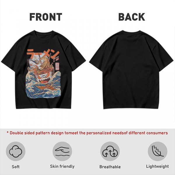Olive T-Shirt With Great Wave Inspired Monster Ramen Bowl Art