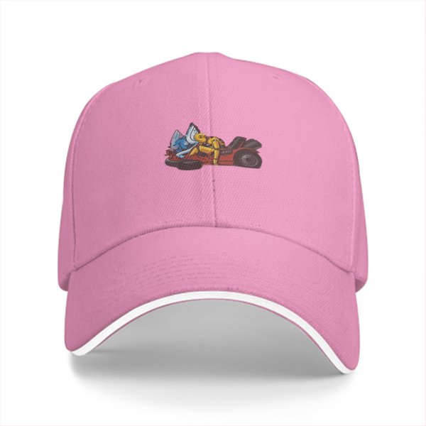 Black Baseball Cap With Cartoon Characters Driving Go-Kart Graphic