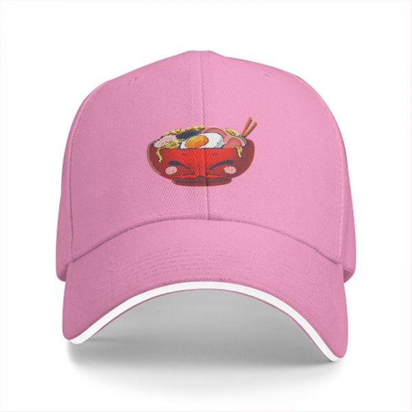 Black Baseball Cap With Cute Angry Ramen Bowl Graphic