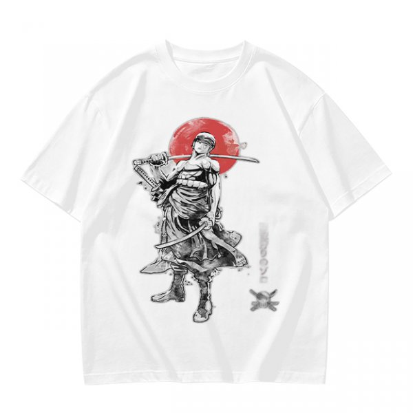 Olive T-shirt with Samurai Swordsman and Red Sun Print