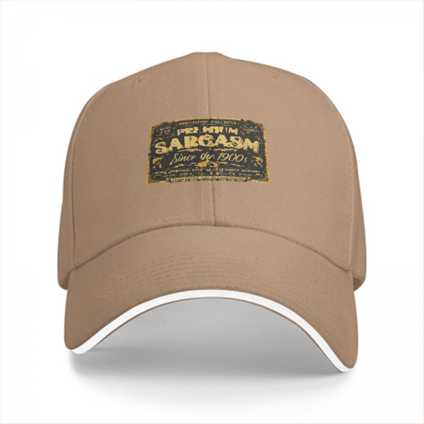 Black baseball cap with 'Sarcasm Since the 1900s' gold graphic