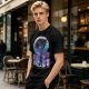 Anime character silhouette graphic tee with stylized purple and blue art