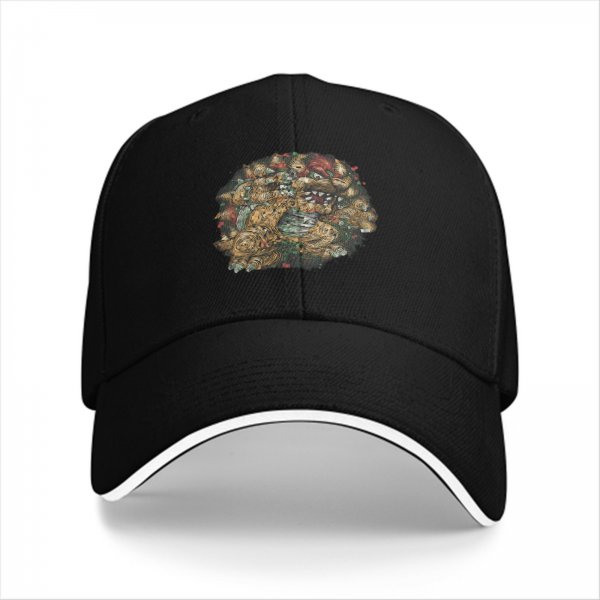 Black Baseball Cap With Detailed Fantasy Monster Art Print