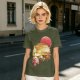 Olive t-shirt with Japanese cat bus and sun graphic