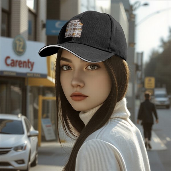 Black Baseball Cap With Domestic Cat Behavior Illustrations