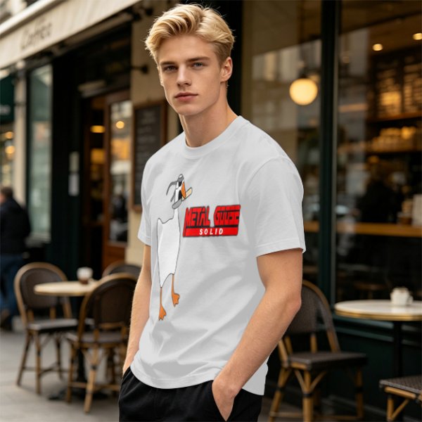 Olive T-Shirt With Metal Goose Solid Parody Graphic Print