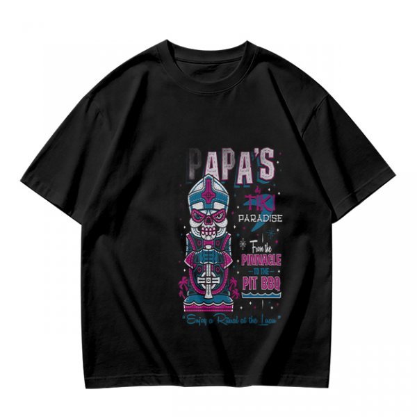 Olive T-Shirt with Papa's Tiki Paradise Skull Graphic
