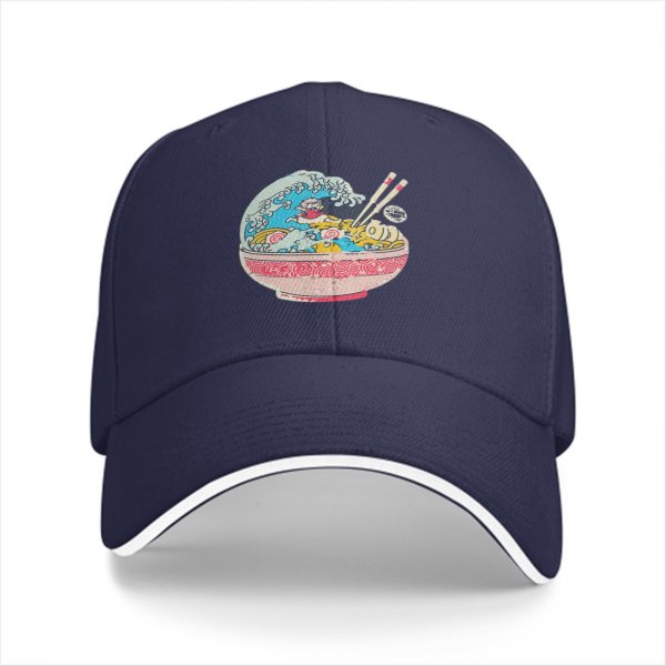Black Baseball Cap with Great Wave Ramen Bowl Graphic