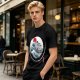 Olive T-shirt with Great Wave Enso Circle and Red Sun Print