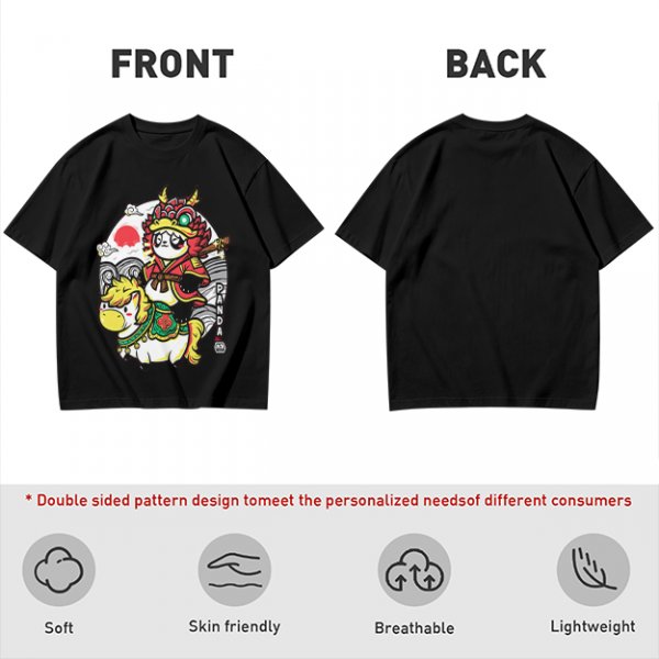 Olive T-shirt with Panda Warrior Riding Mythical Horse Graphic