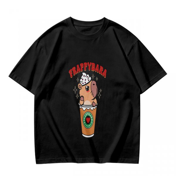 Olive T-Shirt With Capybara Frappuccino Graphic Print