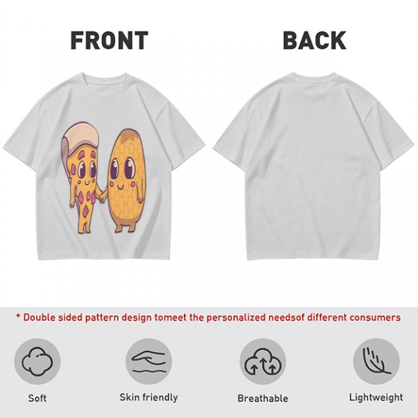 Olive Green T-Shirt With Cute Pizza And Corn Holding Hands Art