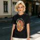 Olive t-shirt with cute puppy pile graphic and playful text