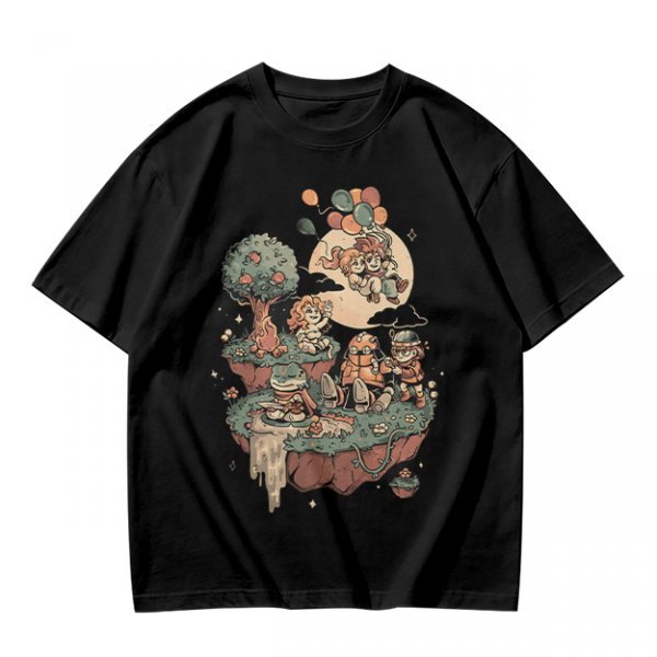 Olive T-Shirt With Whimsical Floating Island Children Art Print