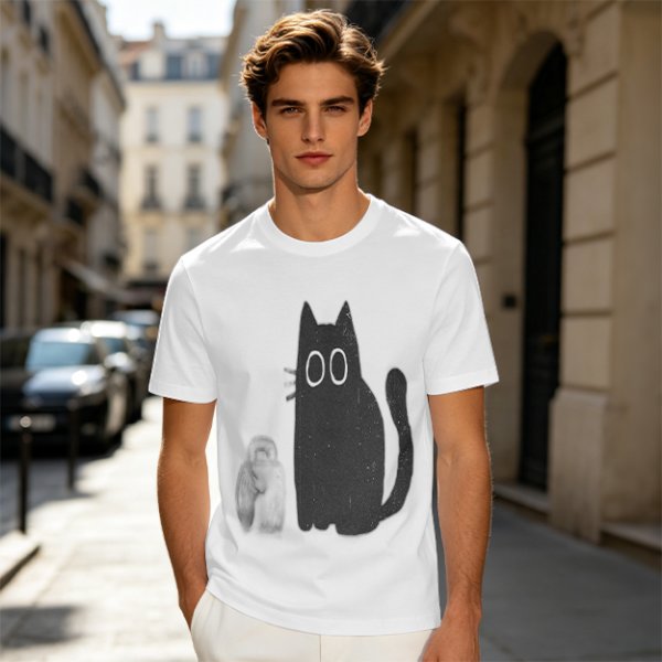 Oversized Olive T-Shirt With Cute Black Cat Graphic Print