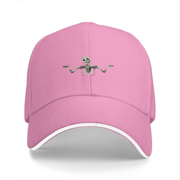 Black baseball cap with shrugging skeleton graphic
