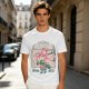 Olive green t-shirt with cherry blossom festival dog character print
