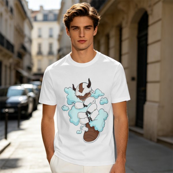 Olive Green T-Shirt With Sleeping Sky Bison On Clouds Print