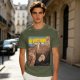 Olive T-Shirt With Surreal Cat Art Print