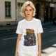 Olive graphic t-shirt with Back to the Trash raccoon design