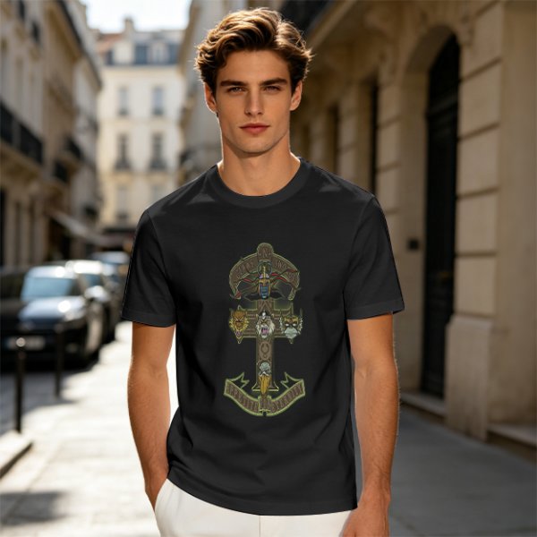 Olive Graphic T-Shirt With Anchor And Animal Head Emblem Print