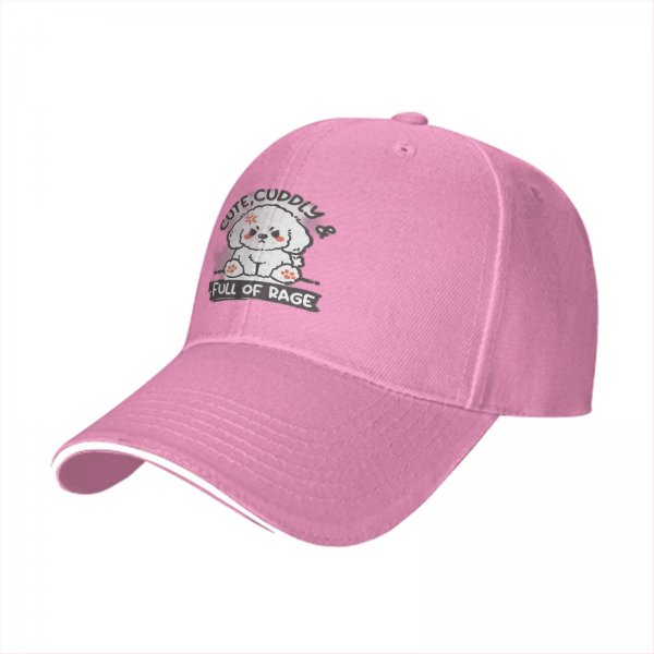 Black Baseball Cap With Cute Angry Dog 'Cute Cuddly Full Of Rage' Print
