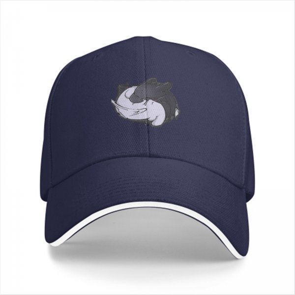 Black Baseball Cap With Sleeping Cat Graphic Print