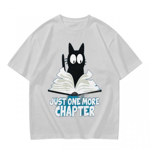 Olive T-Shirt with Black Cat Reading Book 'Just One More Chapter' Print